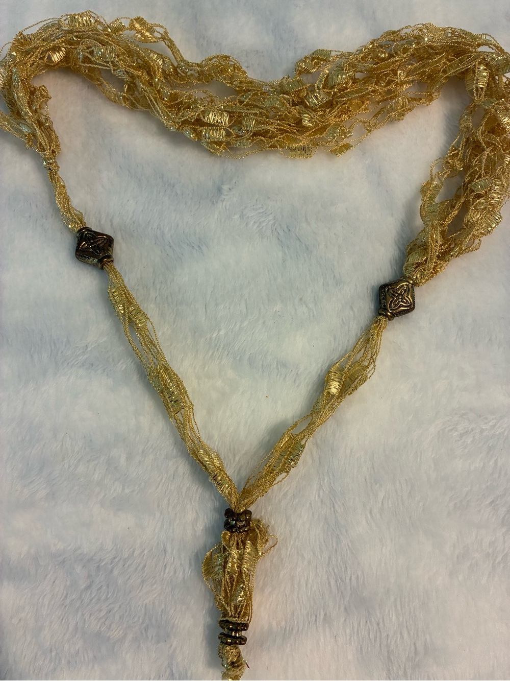 Gold Multi-Strand Mesh Pendant Necklace - Women Jewelry
